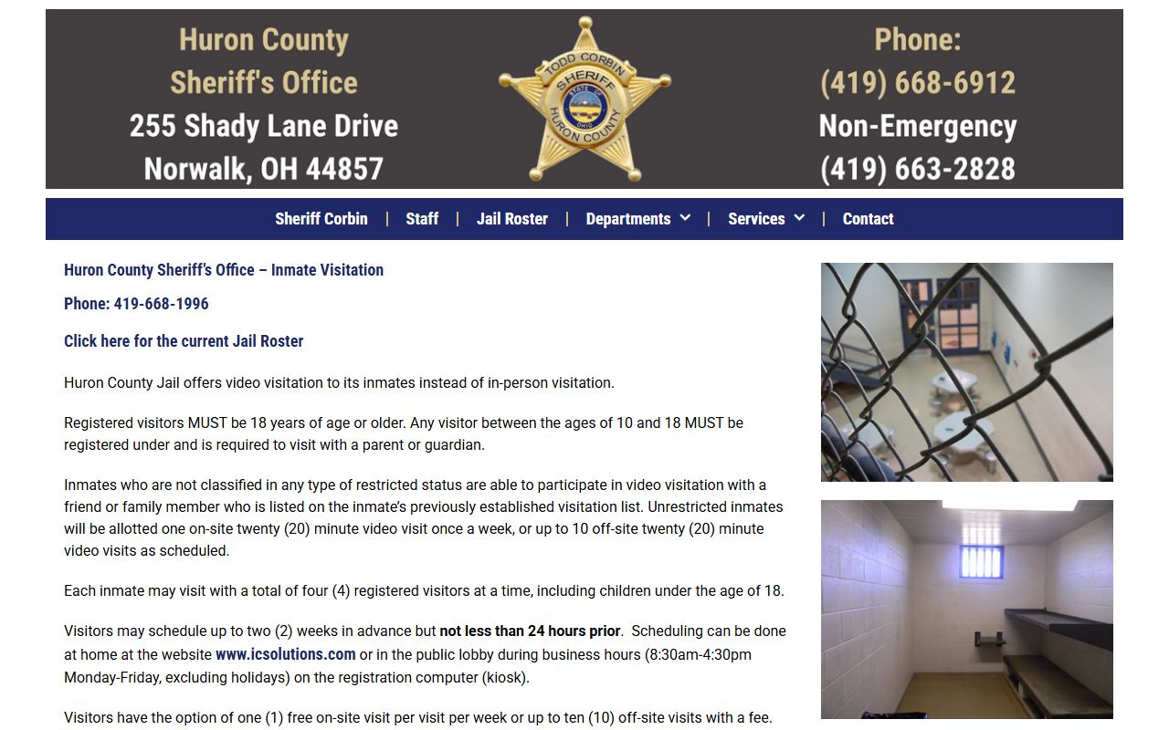 Huron County Jail visitation rules for inmate video visits